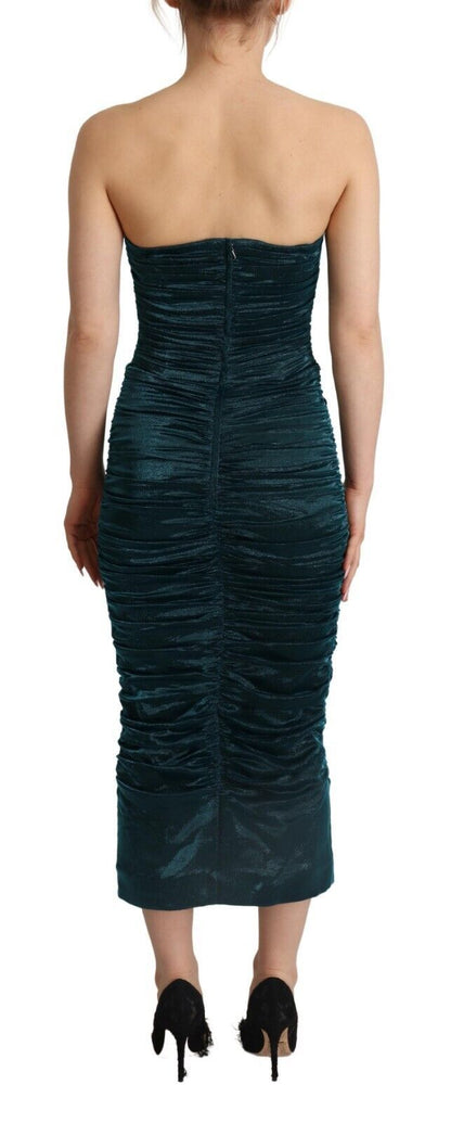 Dolce & Gabbana Turquoise Bustier Bodice Draped Midi Dress