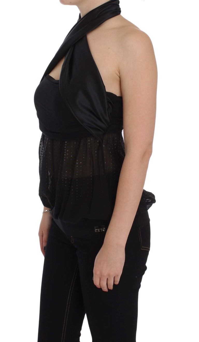 Exte Black Neck Wrap Top Blouse