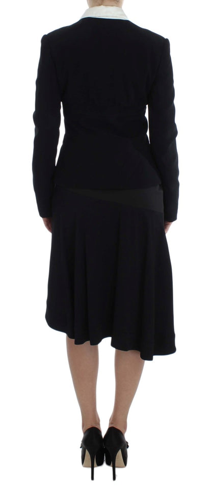 Exte Black Blue Two Piece Suit Skirt & Blazer
