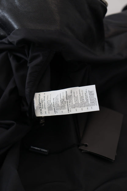 Dolce & Gabbana Black Leather Hooded Blouson Coat Jacket