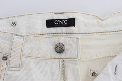 Costume National White Cotton Slim Fit Bootcut Jeans