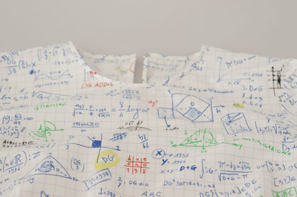 Dolce & Gabbana White Cotton Algebra Print Short Sleeves Top