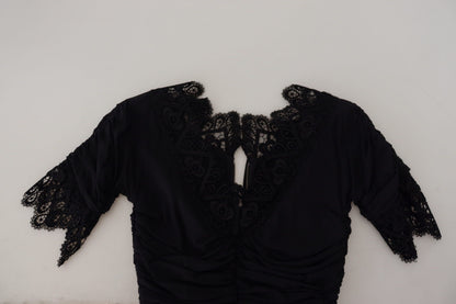 Dolce & Gabbana Black Sheath Midi Bodycon Lace Silk Dress