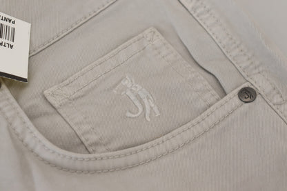 Jeckerson Gray Cotton Tapered Men Casual Pants
