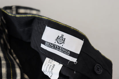 BENCIVENGA Black Checkered Cotton Casual Pants