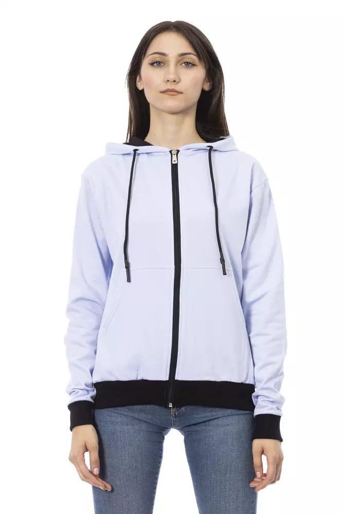 Baldinini Trend Purple Cotton Women Sweater With Adjustable Hood