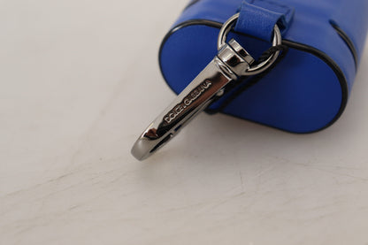 Dolce & Gabbana Blue Leather Silver Metal Logo Airpods Case