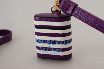 Dolce & Gabbana Purple Leather Strap Gold Metal Logo Airpods Case