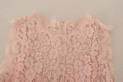 Dolce & Gabbana Pink Floral Lace Sleeveless Tank Blouse Top