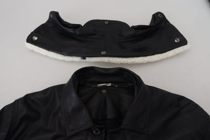 Dolce & Gabbana Black Lamb Leather Collared Men Coat Jacket