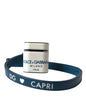 Dolce & Gabbana White Blue Calf Leather Logo Print Strap Airpods Case