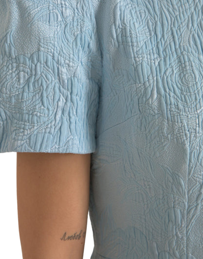 Dolce & Gabbana Light Blue Floral Jacquard Puff Sleeve Mini Dress