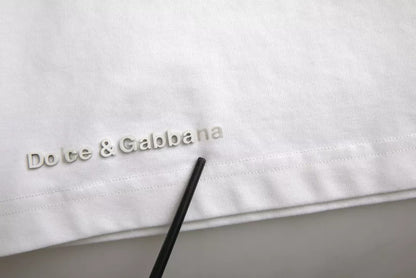 Dolce & Gabbana White Logo Embossed Cotton Crewneck T-shirt