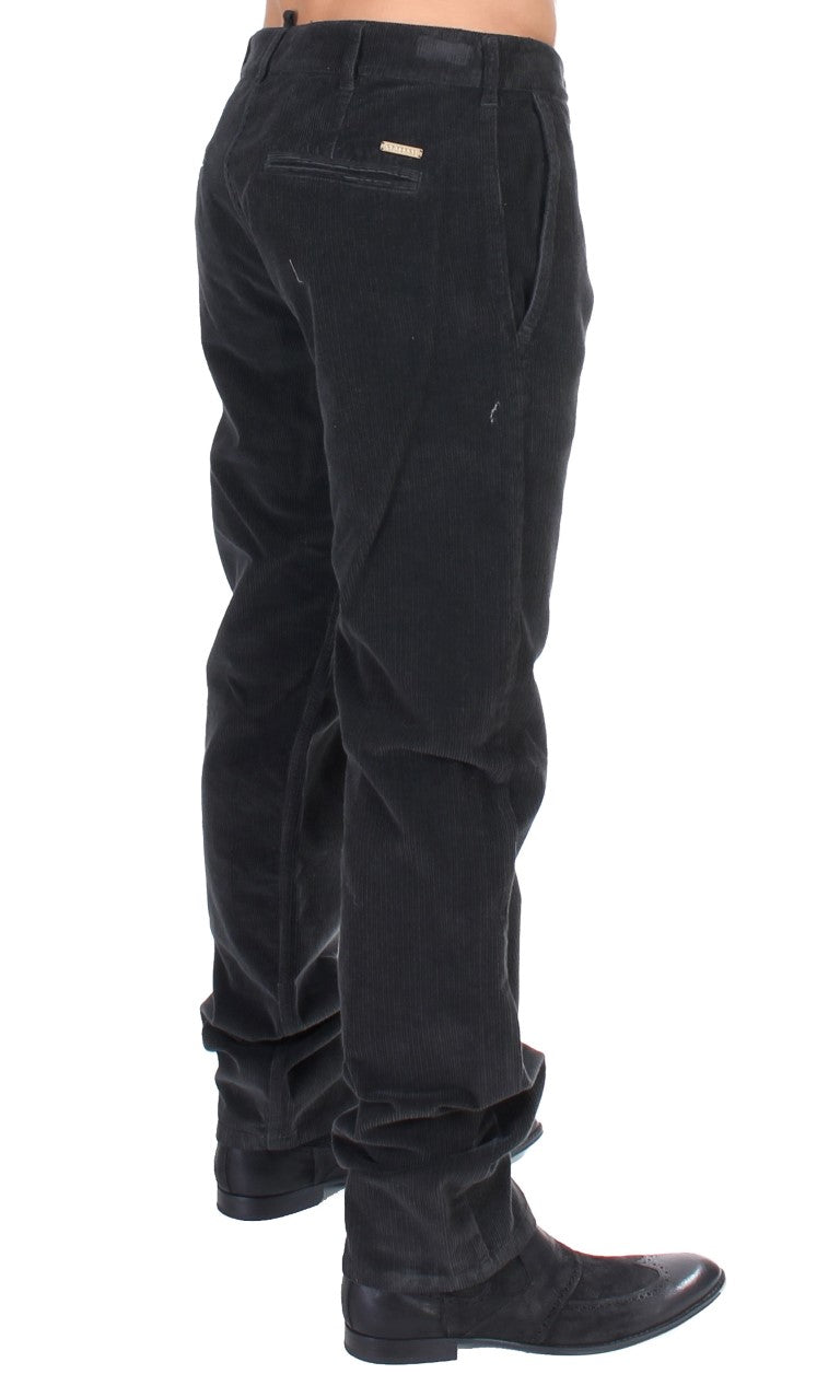 GF Ferre Black Corduroy Cotton Straight Fit Pants