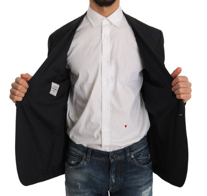 Dolce & Gabbana Gray Striped Wool Jacket Coat Slim Blazer