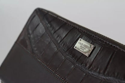 Dolce & Gabbana Brown Exotic Leather Zip Around Continental Clutch Wallet