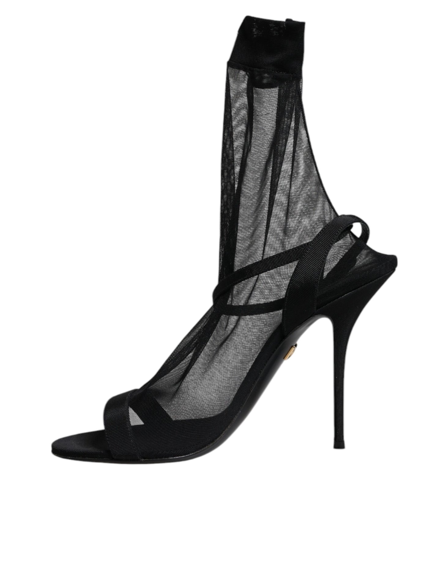 Dolce & Gabbana Black Tulle Stretch Heels Sandals Shoes