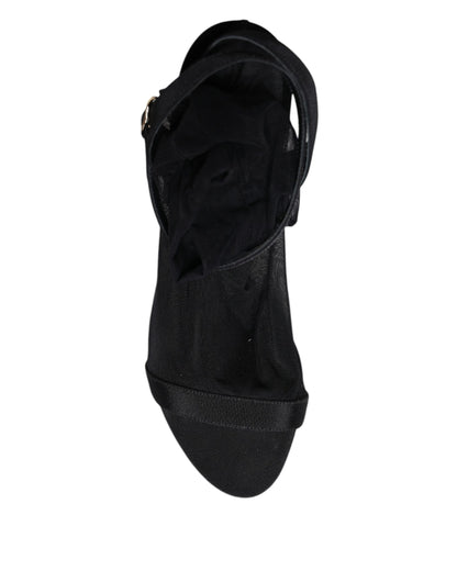 Dolce & Gabbana Black Tulle Stretch Heels Sandals Shoes