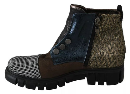 EBARRITO Multicolor Leather Suede Zipper Ankle Boots Shoes