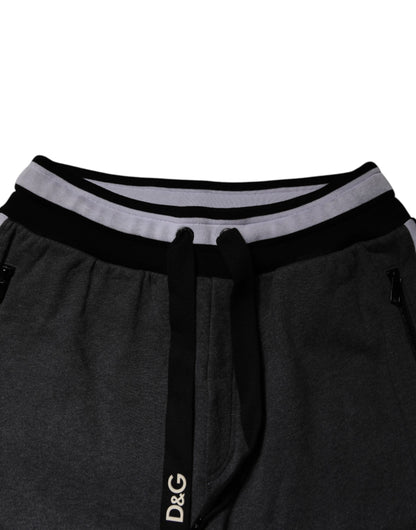 Dolce & Gabbana Black Gray Cotton Layered Men Sweatpants Pants