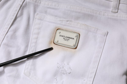Dolce & Gabbana White Cotton High Waist Skinny Denim Jeans