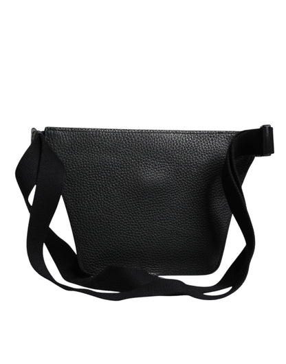 Dolce & Gabbana Black Calfskin Logo Plaque Belt Waist Men Fanny Pack Bag