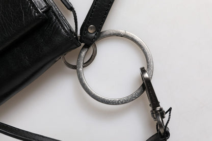 Black Leather Logo Purse Shoulder Crossbody Bag