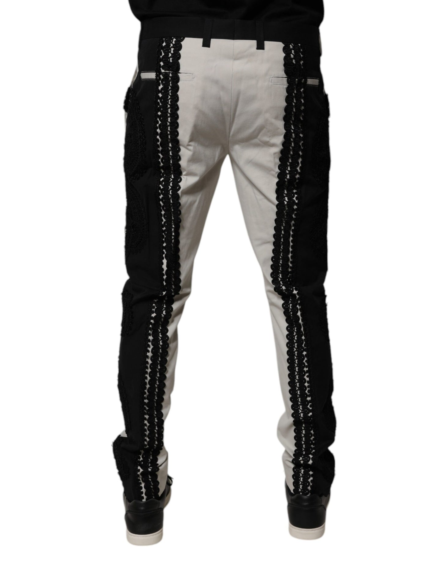 Dolce & Gabbana White Lace Trim Mid Waist Dress Formal Pants