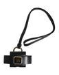 Dolce & Gabbana Black Leather Strap Gold Metal Logo Plaque Airpods Case