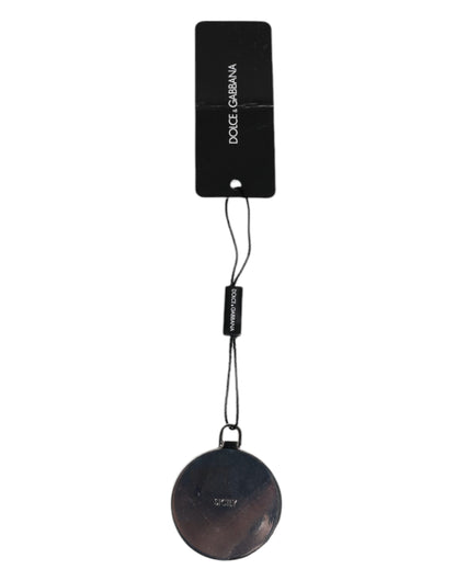 Dolce & Gabbana Pink Calfskin Leather Round Logo Hand Mirror Holder
