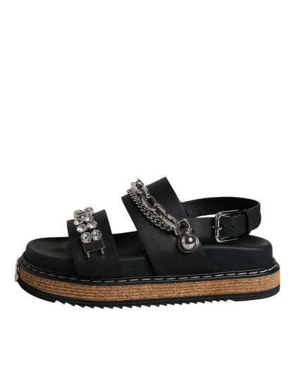 Dolce & Gabbana Black Crystal Embellish Strap Sandals Shoes
