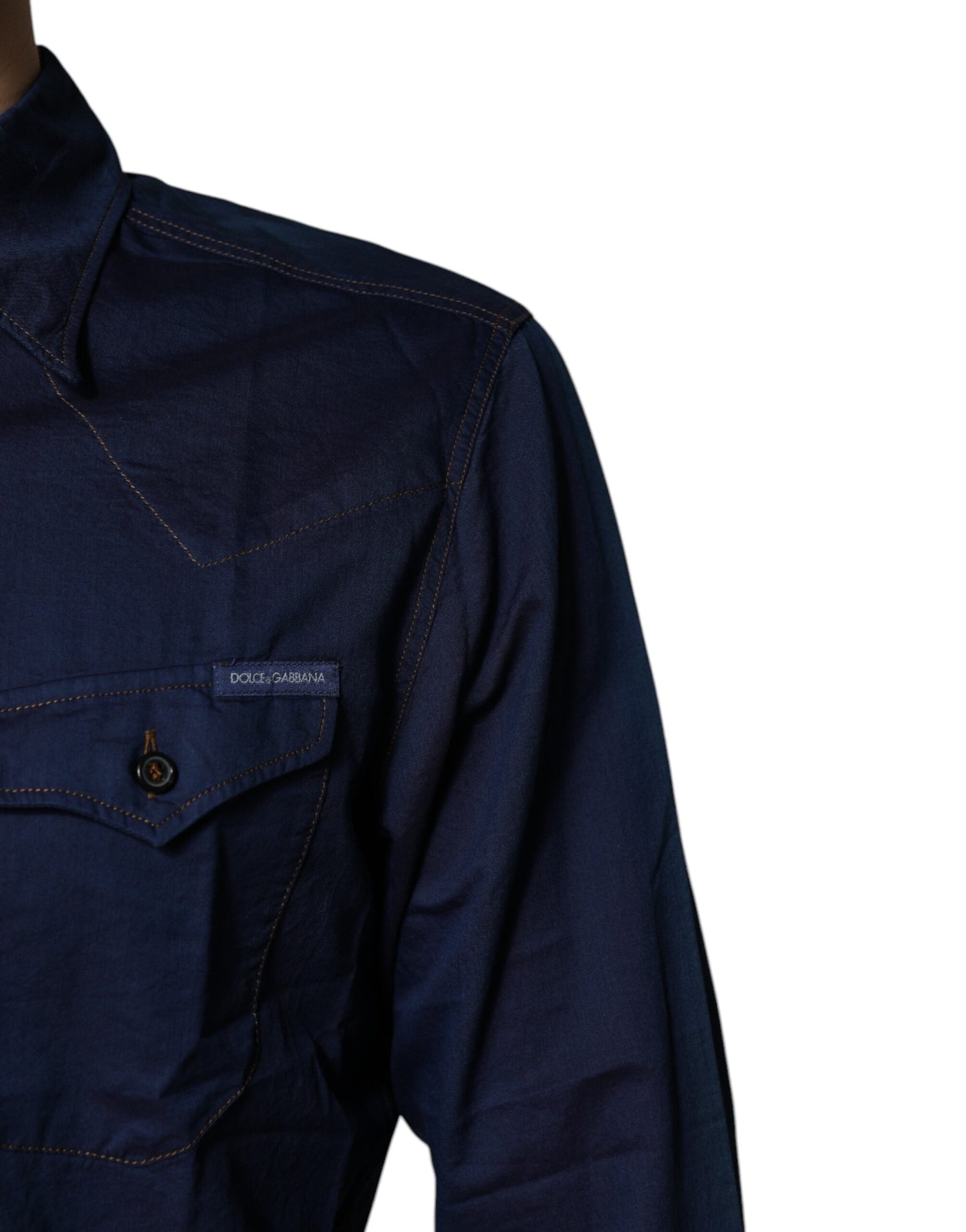 Dolce & Gabbana Dark Blue Cotton GOLD Dress Formal Shirt