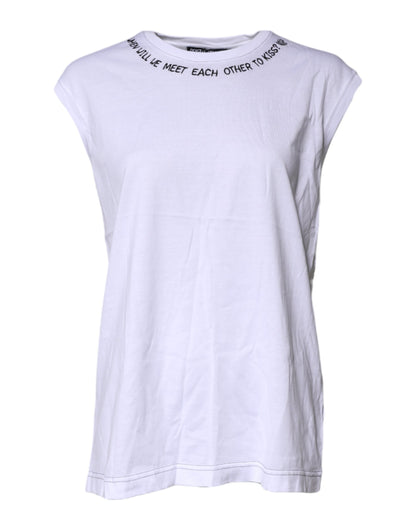 Dolce & Gabbana White Cotton Sleeveless Printed Tank T-shirt