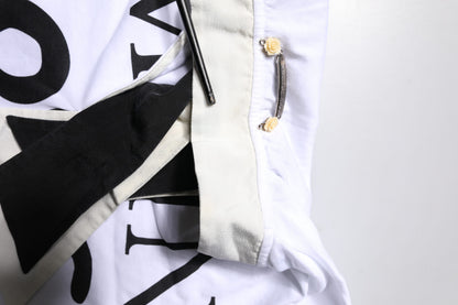 Dolce & Gabbana White Cotton Silk Blend Ascot Collar T-shirt