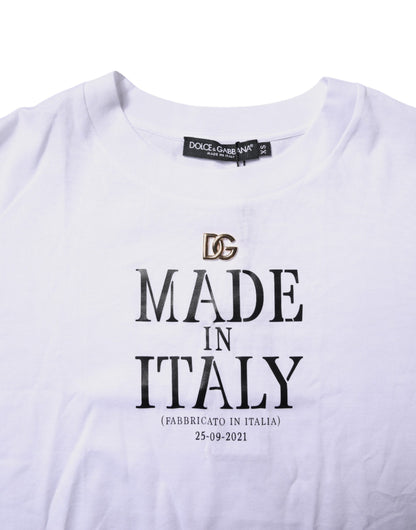 Dolce & Gabbana White Printed Round Neck Top Cotton T-shirt