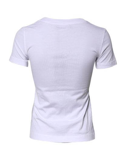Dolce & Gabbana White Floral Print Cotton Crew Neck T-shirt