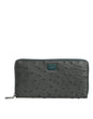 Dolce & Gabbana Green Ostrich Logo Plaque Zip Around Continental Wallet