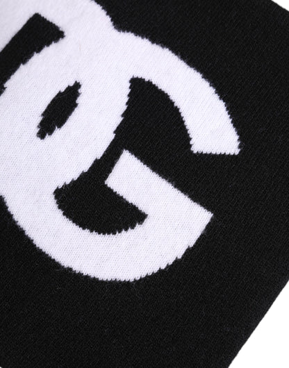 Dolce & Gabbana Black White Logo Print Knitted Neck Warmer Scarf