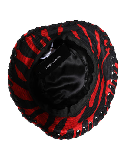 Dolce & Gabbana Black Red Stripe Polyester Wide Brim Bucket Hat