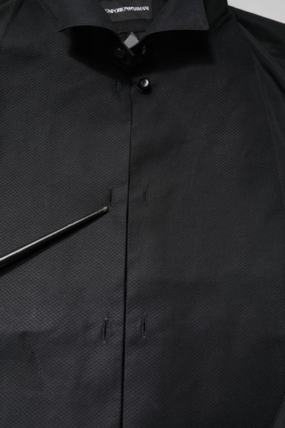 Emporio Armani Black Cotton Long Sleeves Formal Dress Shirt