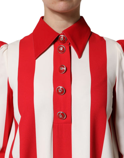 White Red Stripes Long Sleeves Mini Dress