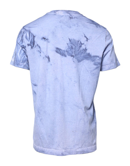 Dolce & Gabbana Blue Cotton Logo Print Crew Neck T-shirt