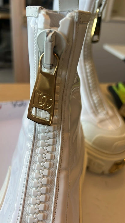 Dolce & Gabbana White Leather Rubber Logo Ankle Boots Shoes