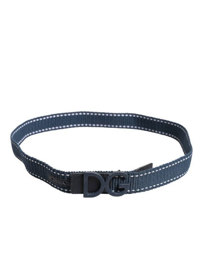 Dolce & Gabbana Blue Cotton Leather DG Logo Metal Buckle Belt