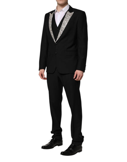 Dolce & Gabbana Black MARTINI Crystal Embellished 3 Pc Suit