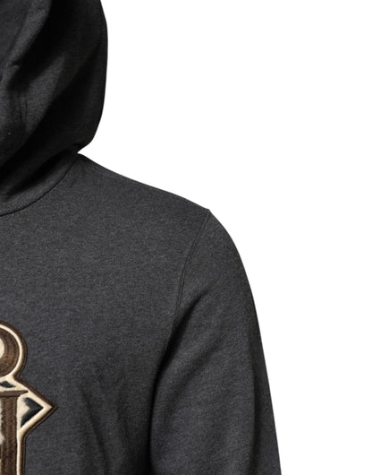 Dolce & Gabbana Gray Logo Patch Hooded Sweatshirt Sweater
