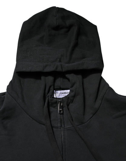 Dolce & Gabbana Black Logo Full Zip Hooded Men Sweatshirt Sweater