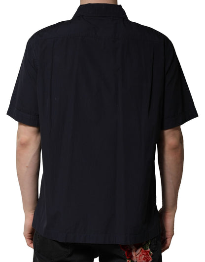 Dolce & Gabbana Dark Blue Cotton Short Sleeves Casual Shirt