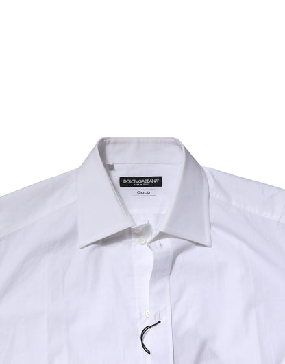 Dolce & Gabbana White Cotton Long Sleeves GOLD Formal Shirt
