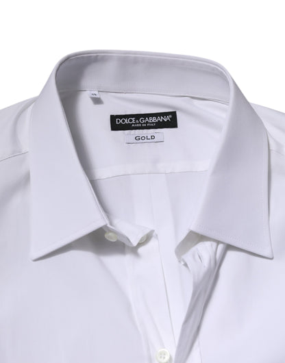 Dolce & Gabbana White GOLD Long Sleeve Dress Men Formal Shirt